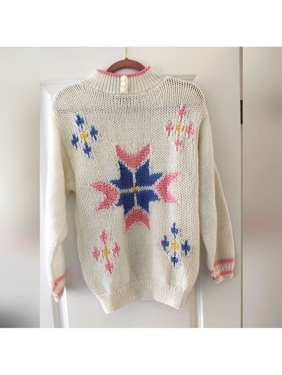 Vintage Sweaters - VINTAGE Impromptu White Chunky Knit Long Sleeve Sweater Size Large